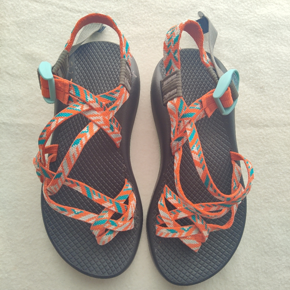 Chaco ZX2 Classic Sandal, Tunel Tango, Orange & Teal, Women's Size 5